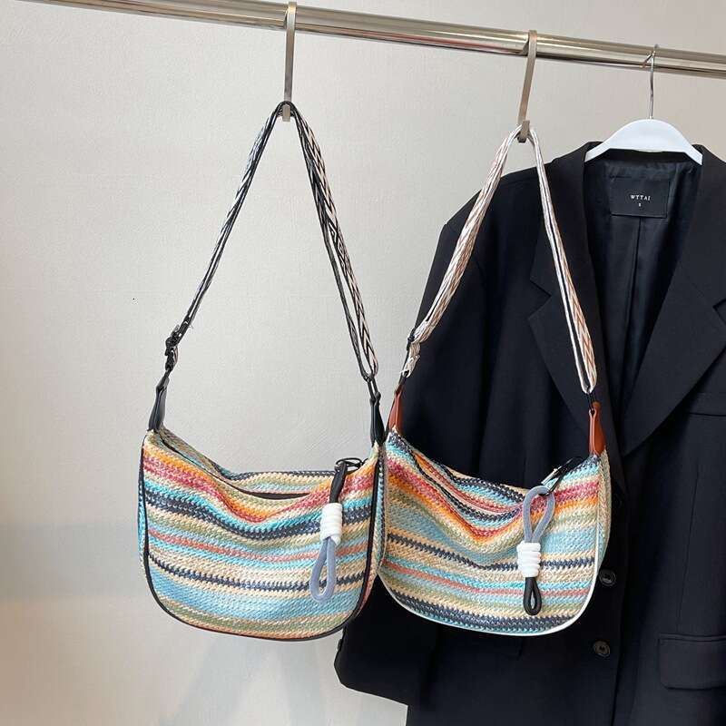 Hot Selling Rainbow Straw For Women New Fashion Underarm Single Shoulder Versatile Large Capacity Commuter Crossbody Bag Designer Bags