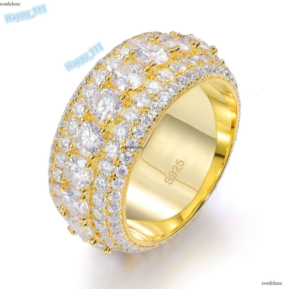 Iced Out Moissanite Band S Plated Yellow K Gold Material VVS Dia Finger Eternal Cuban Ring for Hip Hop Men