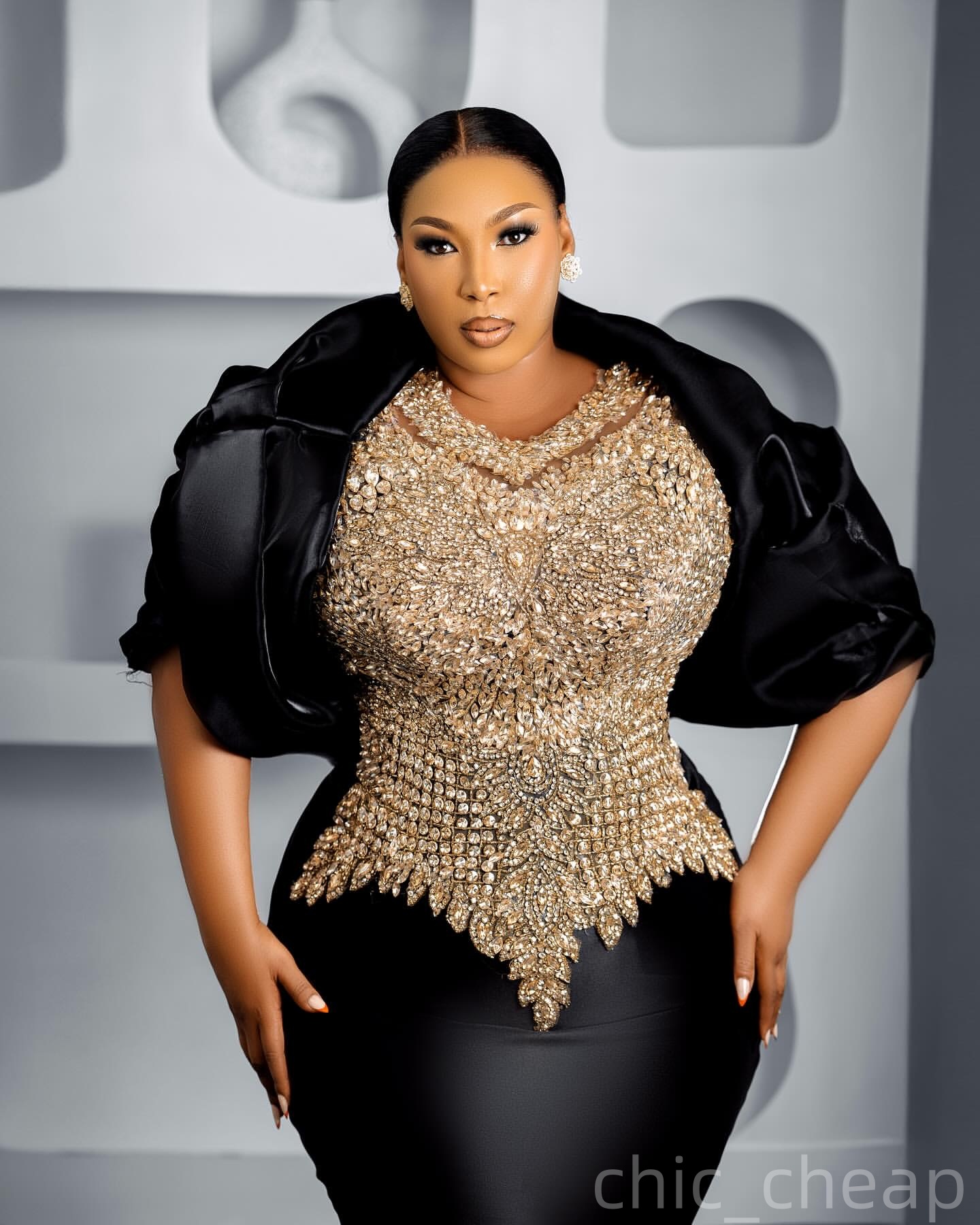 Mermaid Black Plus Size Prom Dresses 2025B Beaded Crystals Satin With A Wrap Evening Formal Party Second Birthday Engagement Gowns Dress For Special O