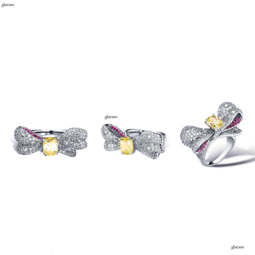 INS Full Zircon Colorful Bowknot for Women Hip-Hop Personality Simple Ring Jewelry