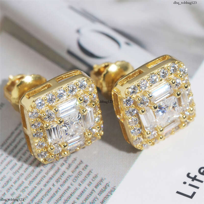 ICED OUT Earrings Moissanite Irregular Inlay Sier Real Gold Plating