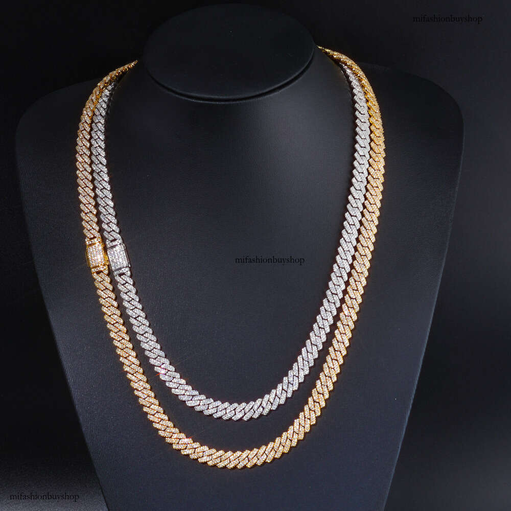 Hip Hop 8mm Flip Buckle Men's Cuban Chain High-Quality Jewelry Double Row Dia Rhombus Necklace