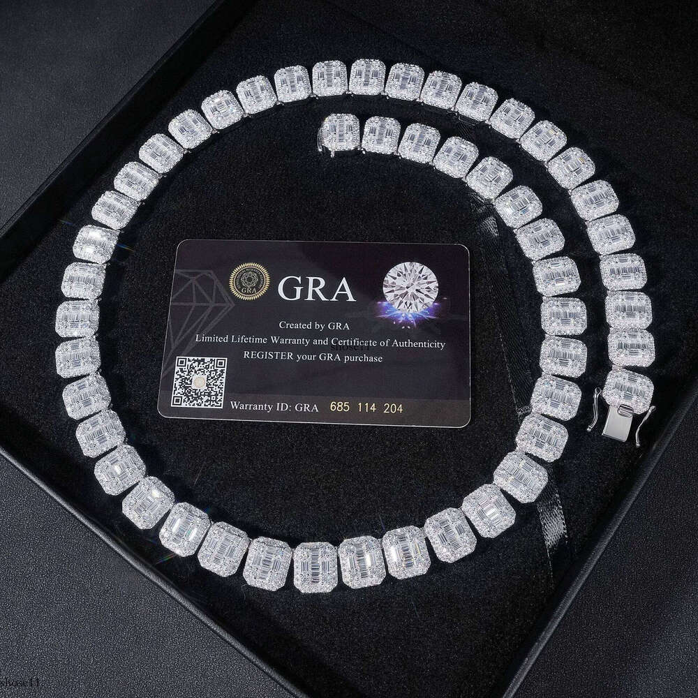 13mm Moissanite S Sier Baguettes Necklace For Men Iced Out Chain Hip Hop Jewelry Pass Dias Tester With GRA Free Shippin