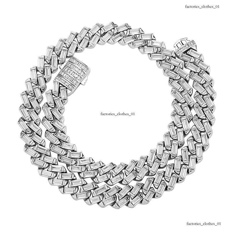 INS 12mm Square Moissanite chain Spring Clasp Cuban Necklace Unisex Hip Hop Bracelet Jewelry