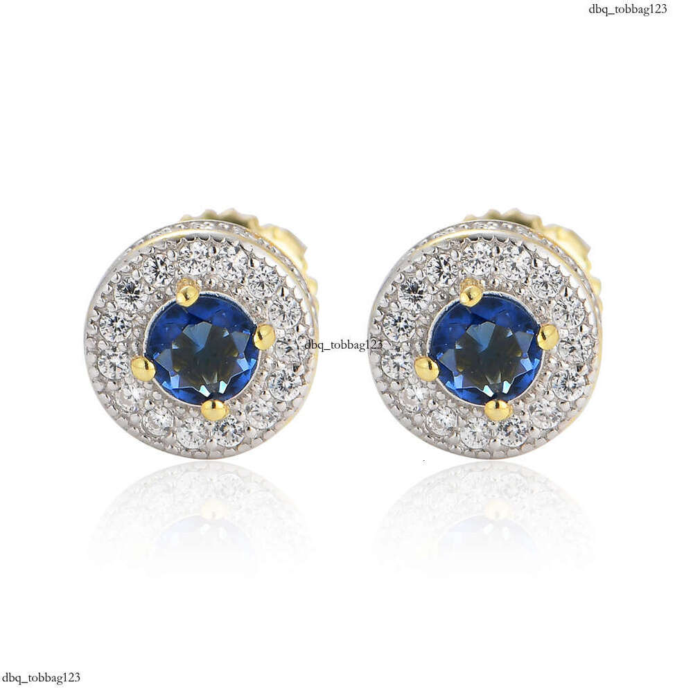 Iced Out VVS Round Micro Pave Blue Red Unisex Hip Hop Stud Earrings