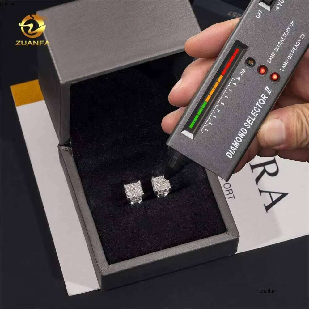 Fine Jewelry Fully Iced Out Square Earring Sier Hip Hop Screw Back VVS Moissanite Earrings for Men