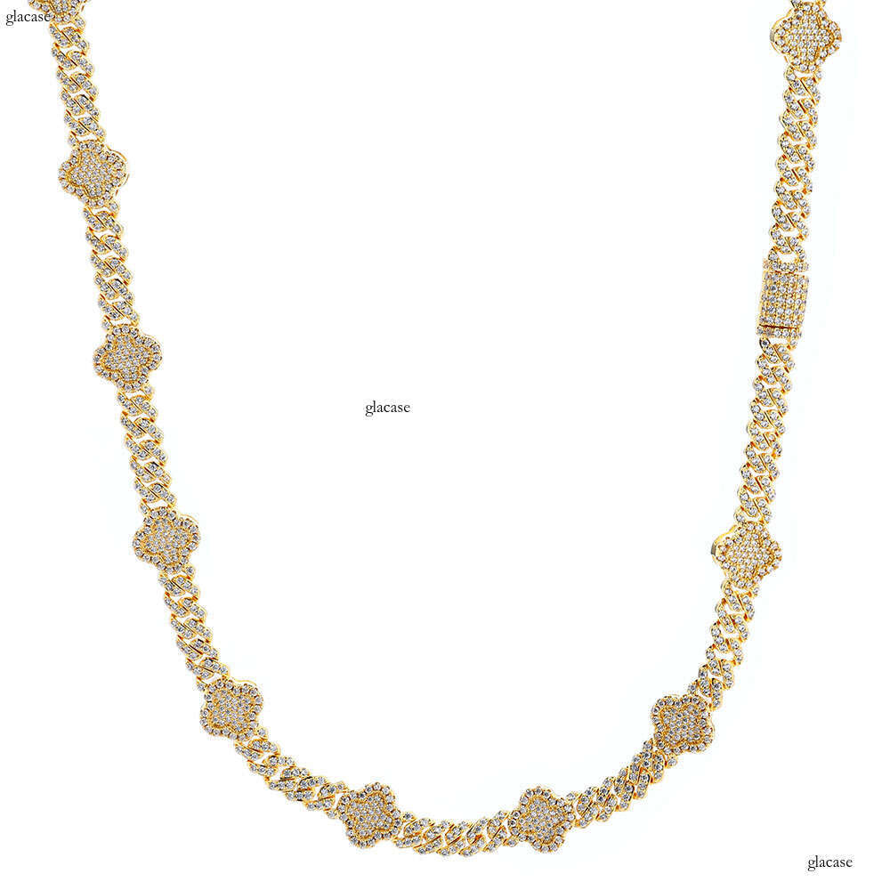Hip Hop Iced Out VVS Moissanite Four-Leaf Clover Cuban Chain Men's Necklace Trendy Jewelry