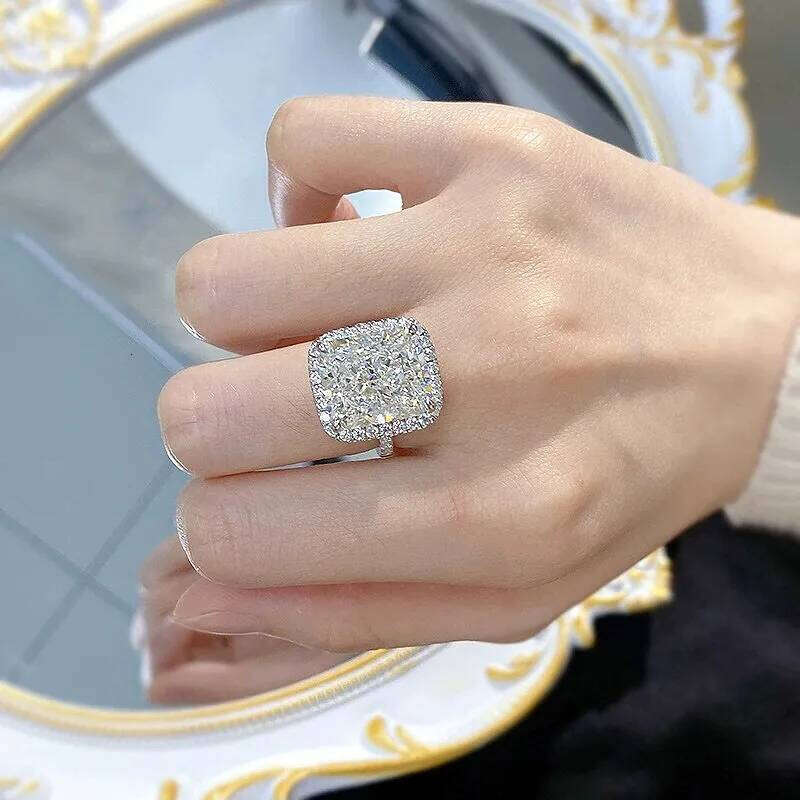 Handmade 8ct Moissanite Dia Ring 100% Real sterling sier Party Wedding band Rings for Women Men Engagement Jewelry