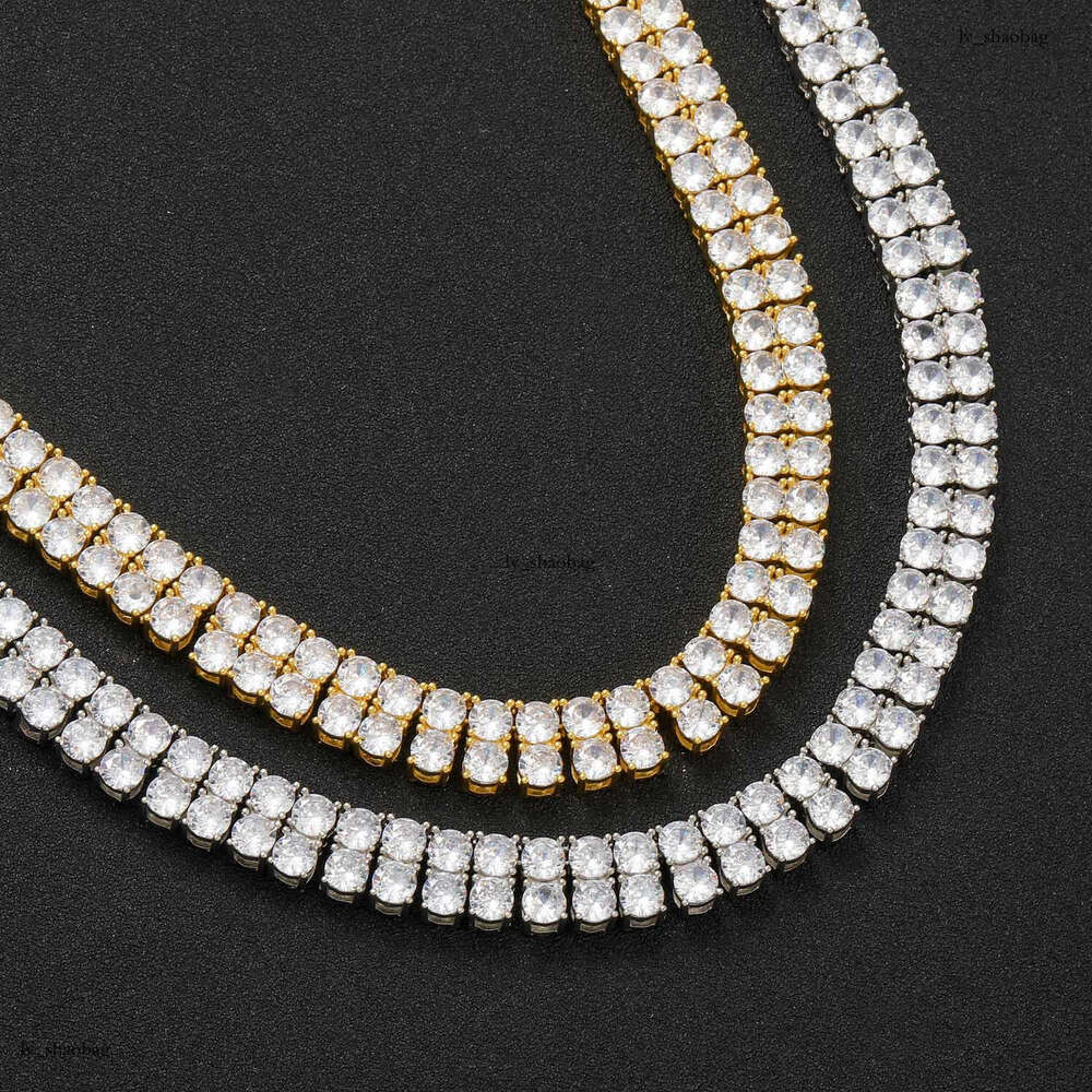 Ins Trend for Men 5mm Double Row Full Dia Zircon Bracelet Hip-Hop Spring Clasp Collarbone Men's Tennis Chain