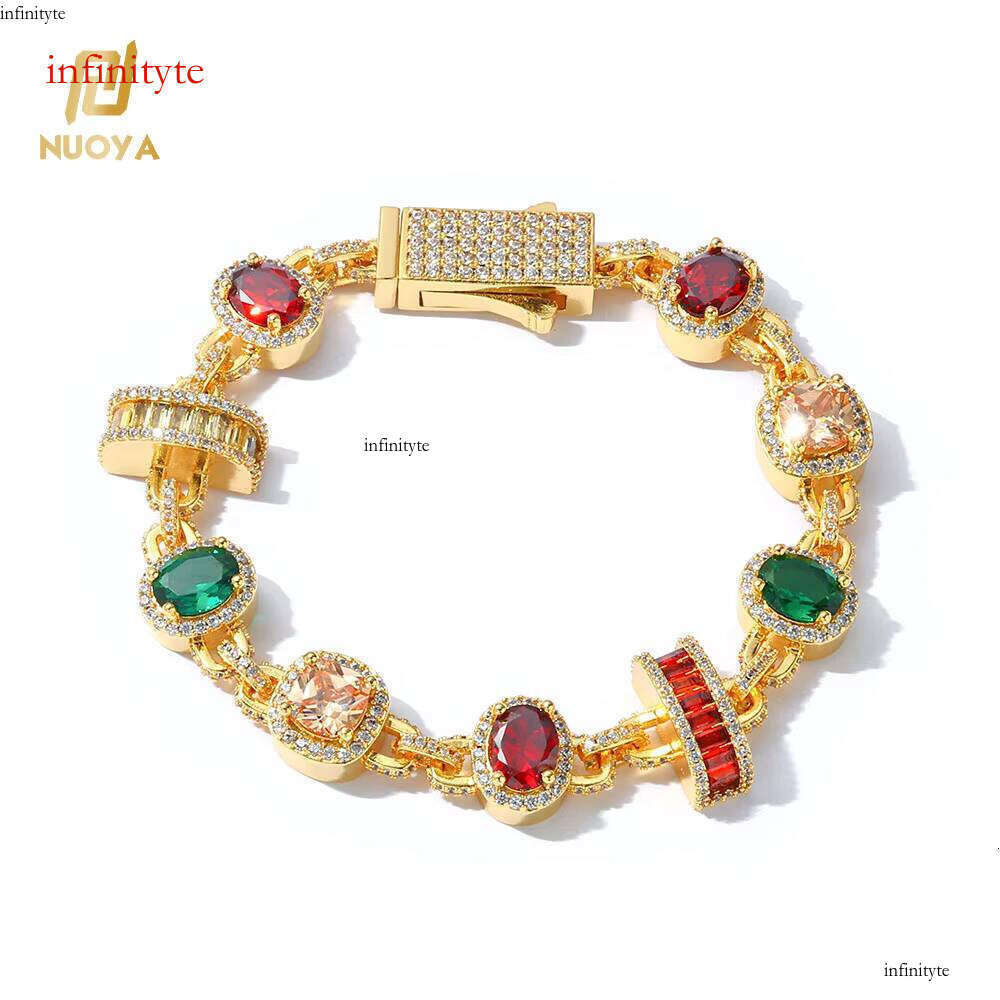 NUOYA New Style White Gold Plated Necklace Colored Zircon Geometric Design Fashion Hip Hop Link Chain Women's Jewelry