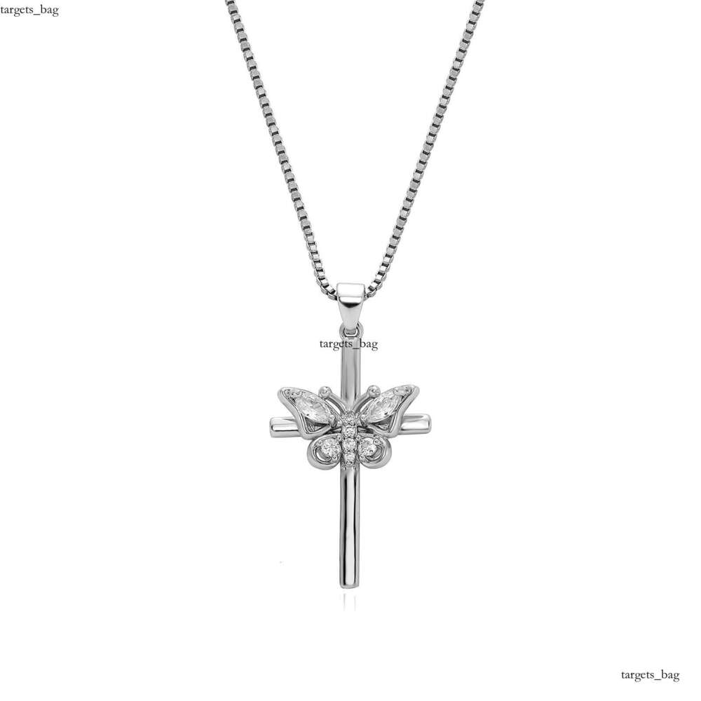 Unique Design Butterfly Cross Pendant Moissanite chain Micro-inlaid Fashionable Niche Necklace