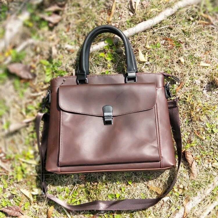New Vintage Women Horizontal Literary Handbag Multifunction 14" Laptop Bag Dress OL Fashion Leather Business Briefcase
