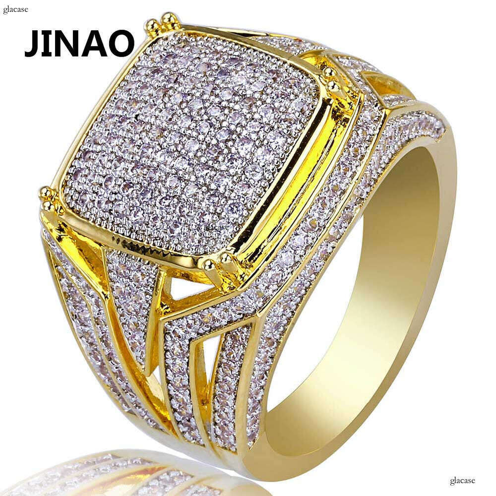Full Zircon Micro Paved Personality Square Ring Hip Hop Jewelry Trend Unique