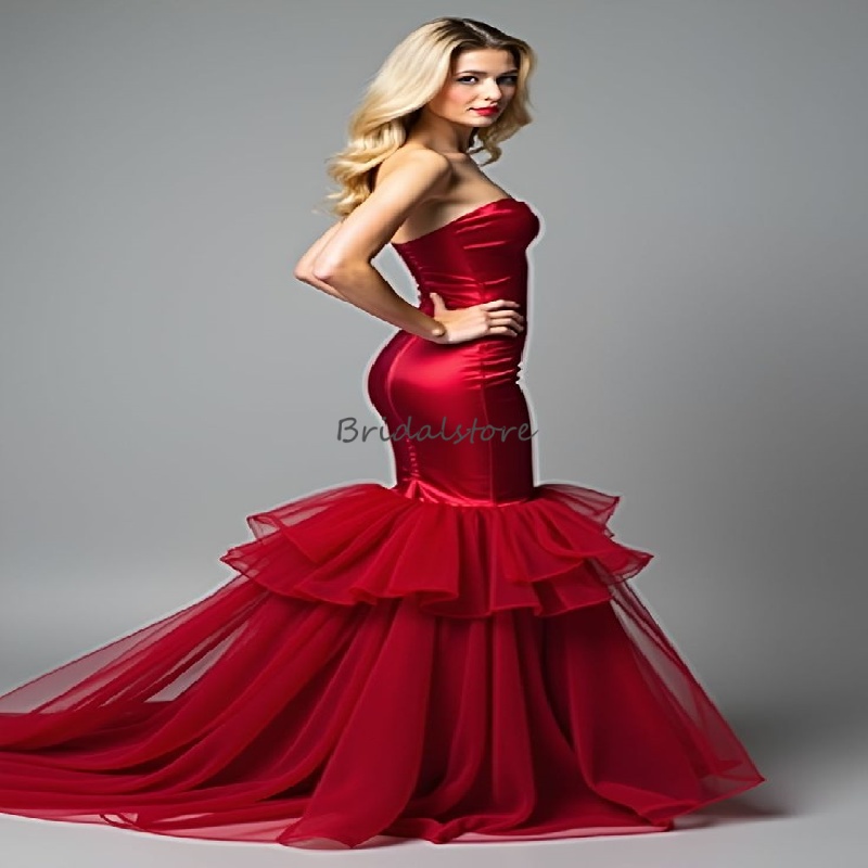 Charming Mermaid Red Prom Dress 2025 Sweetheart Satin Fishtail Evening Gowns Elegant Maxi Formal Birthday Party Wear Vestio De Noche