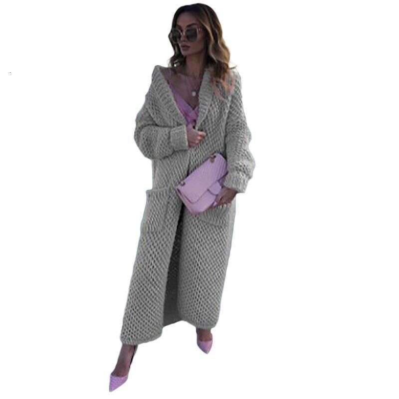 Women's Lapel Cardigan Collage Solid Colour Long Knit Sweater