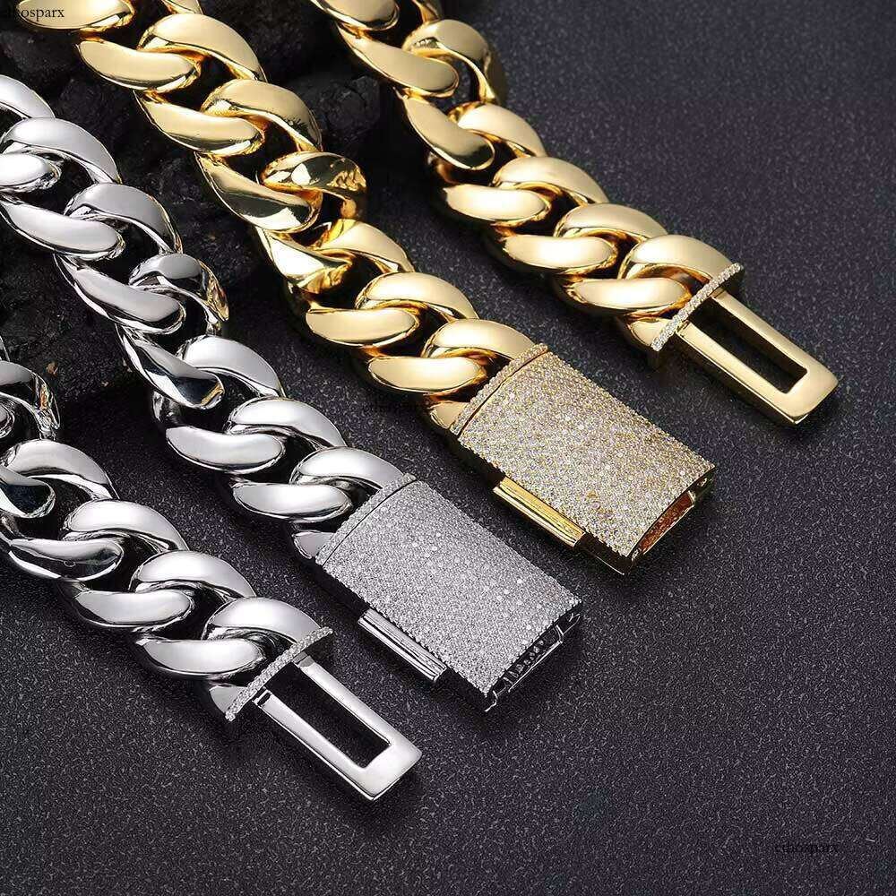 Unisex Hip Hop Jewelry Gold Plated Brass Link with Dia Clasp Heavy Miami Cuban Chain Necklace for Gifts
