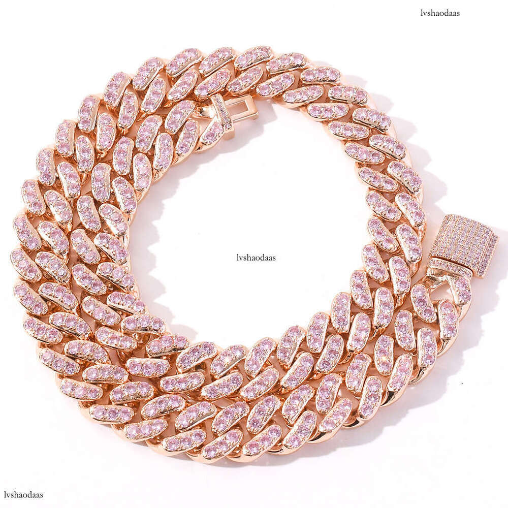 12mm Moissanite chain Men's Hip Hop Necklace Single Row Full Dia Cuban Chain
