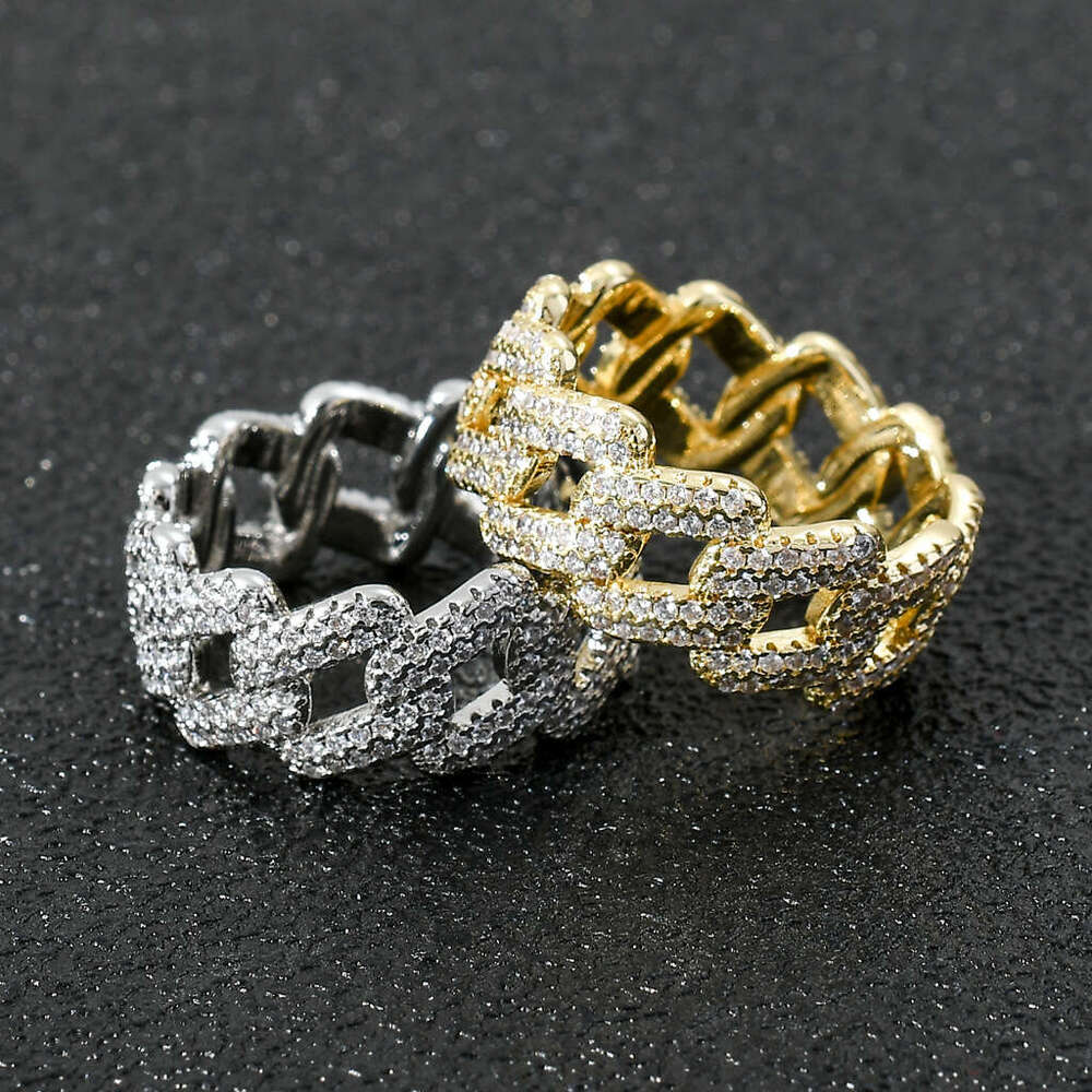Cuban Chain Sterling Silver Micro Paved Zircon Hip Hop Personality Trendy Men's Ring