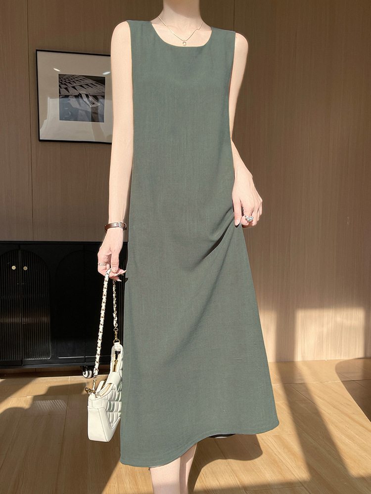 GG11125 Summer Plus Size Long Dress French Knitted Suspender Dress Women's Bottom Drape Sleeveless U-Neck Vest Dress