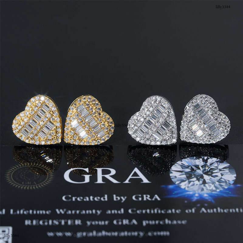 ICED OUT Sier Moissanite Heart-shaped Stud Earrings Hiphop Trendy Jewelry Accessories