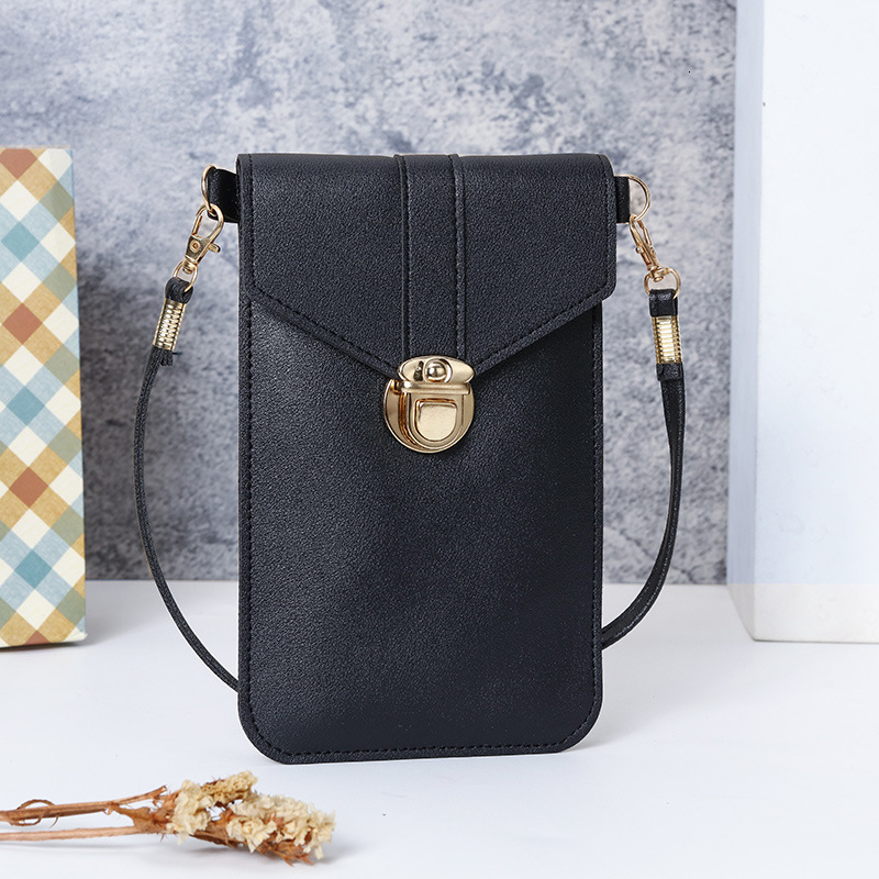 2025 New Luxury Bag Women's Trendy Lock Buckle Crossbody PU Leather Touchscreen Phone Wallet Retro Student Buckle Small Wallet