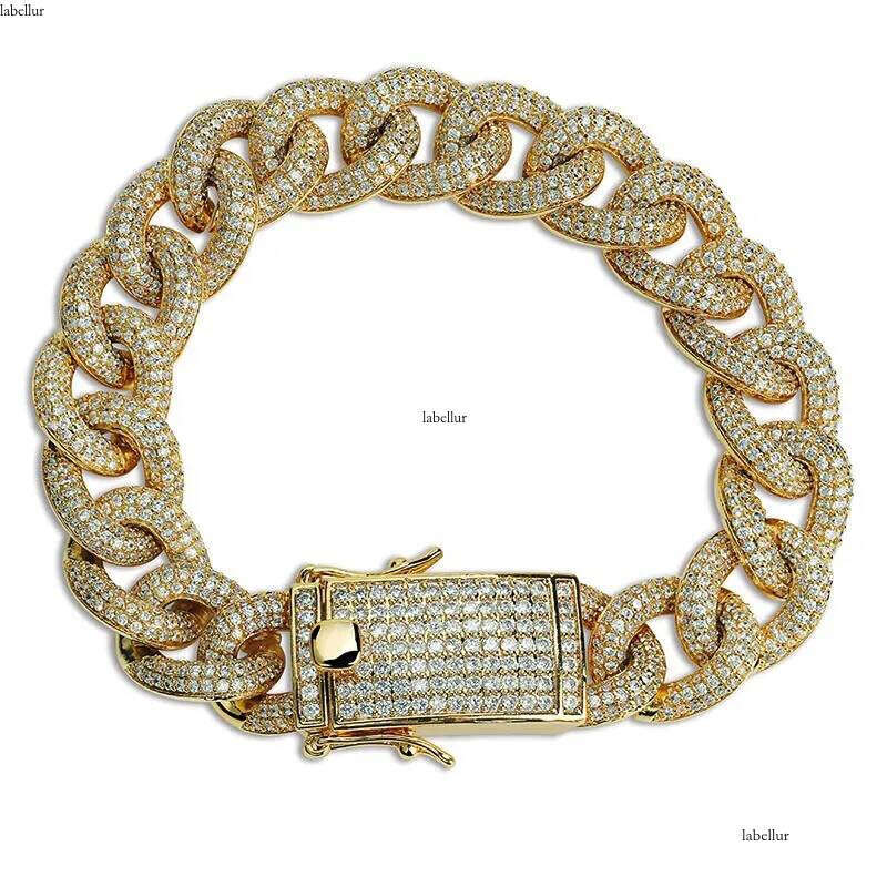 Gold Iced Out CZ Zircon Mens Cuban Link Bracelet Long Buckle Hip hop Miami Rapper Wrist Chains Curb Chain Jewelry Gifts for Boys