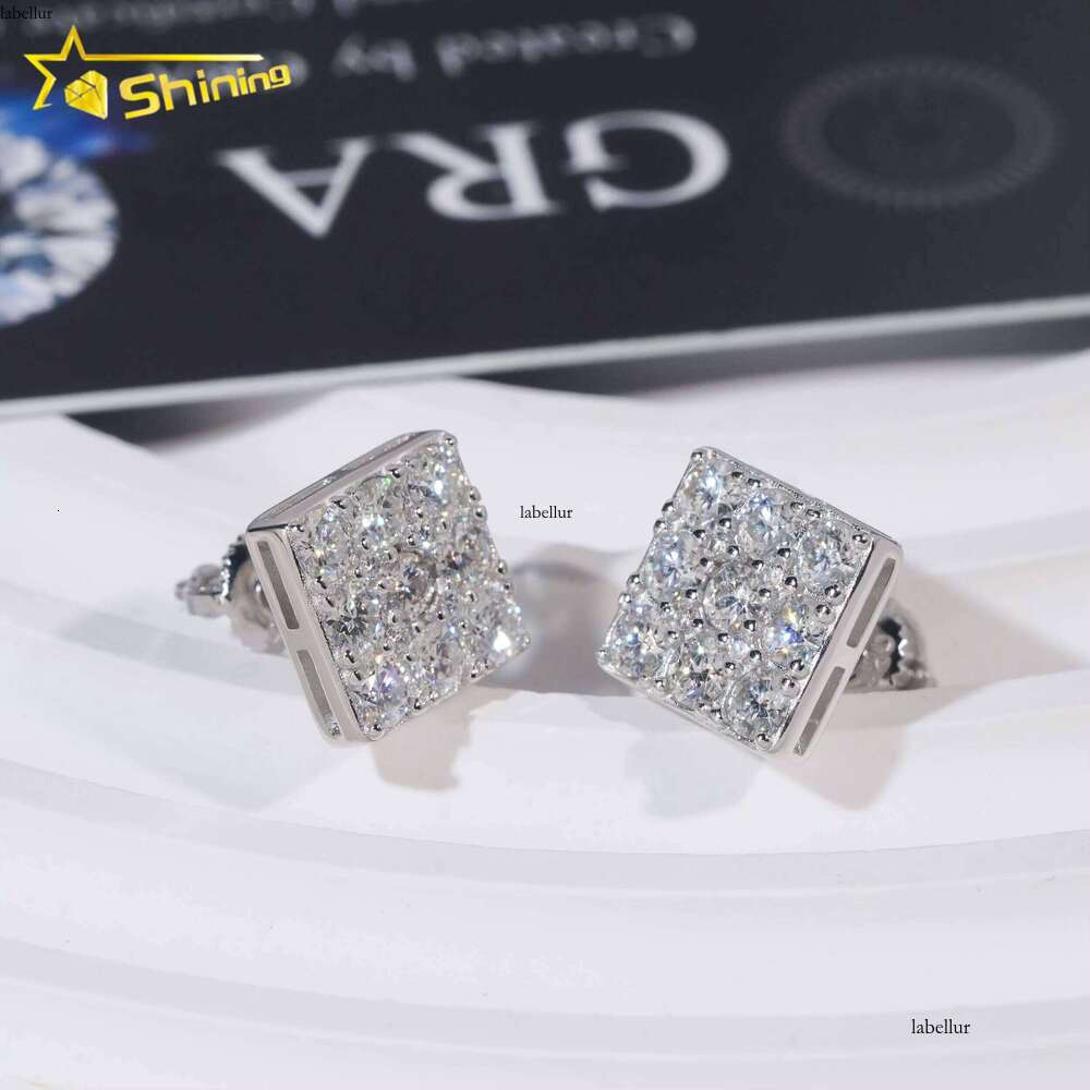 Pass Tester GRA Certified VVS Sterling Sier Men's Square Silicon Stone Stud Earrings
