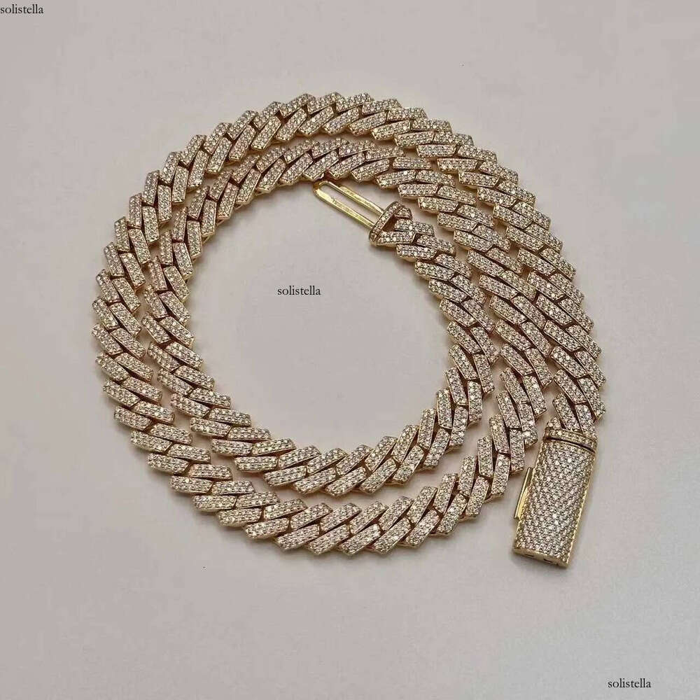 Hip Hop 10mm Link 2 Row Necklace Sterling Sier Iced Out Moissanite Cuban Chain