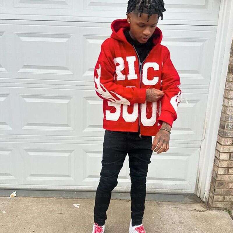 Letter Print Zipper Cardigan Casual Personality Trend High Street Hip Hop Style Men And Women Sweatshirt