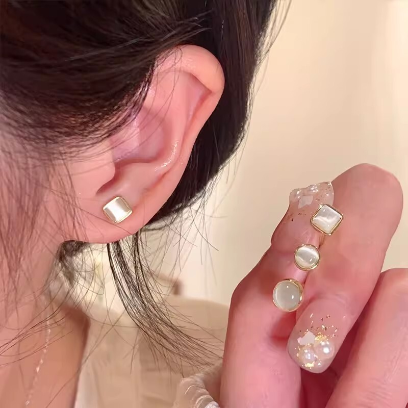 Silver Needle Cat Eye Stone Earnail Series 6-piece Set Free Shipping Designer Luxury Jewelry Non Removable Stud Earrings Niche Ear Accessories