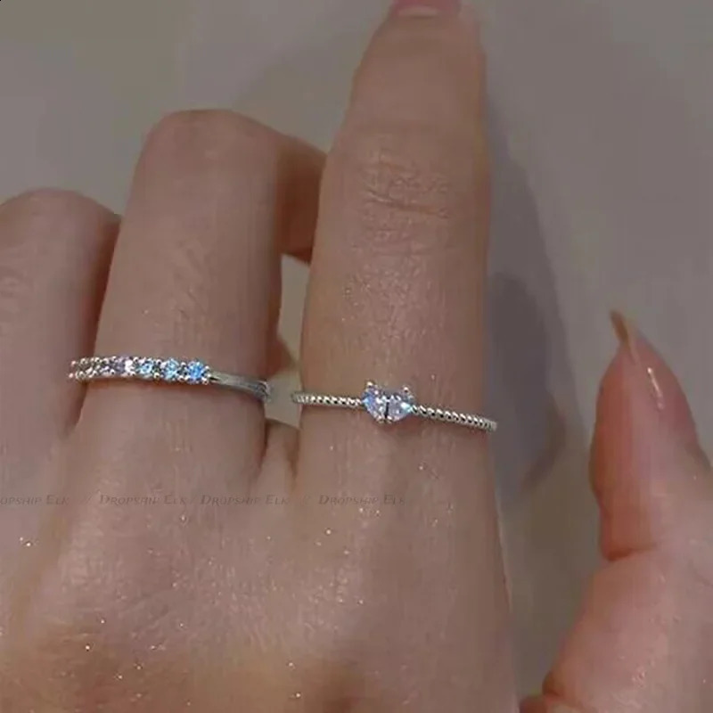 2pcs/set Gold Color Heart Zircon Rings Set for Women Girls Adjustable Minimalism Twist Ring Fashion Jewelry Wedding Gifts 250805