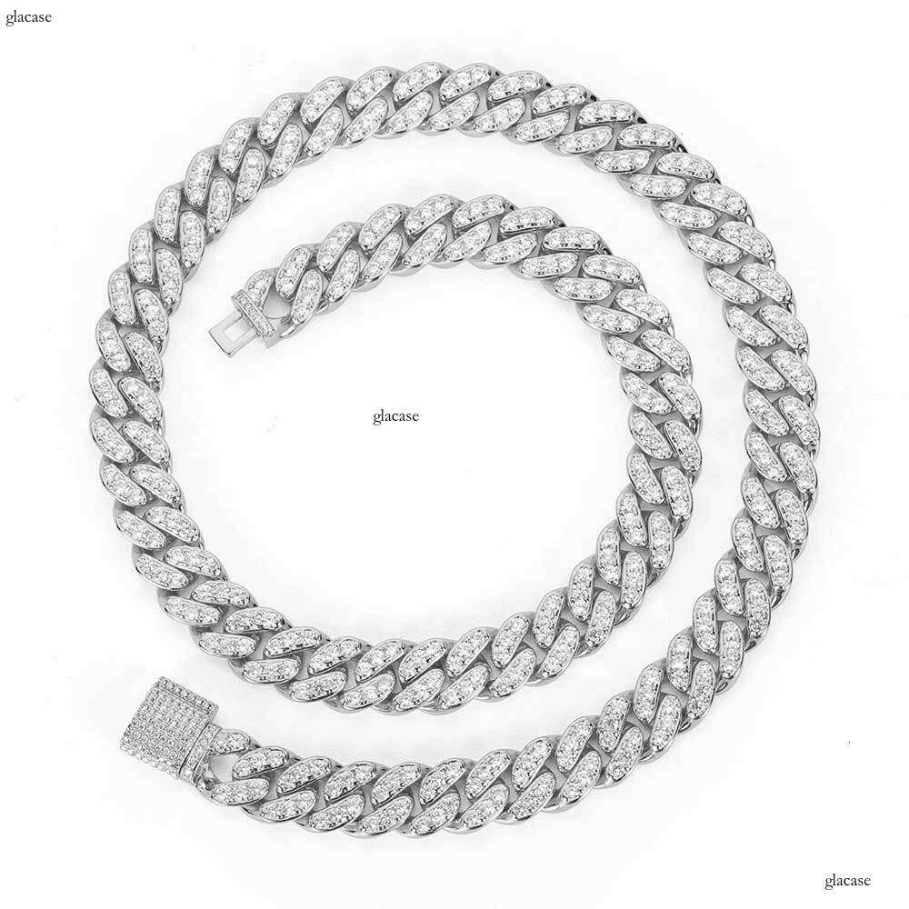 12mm Flip Clasp Single Row Moissanite chain Cuban Chain Trendy Versatile Men's Necklace Hip Hop Accessories