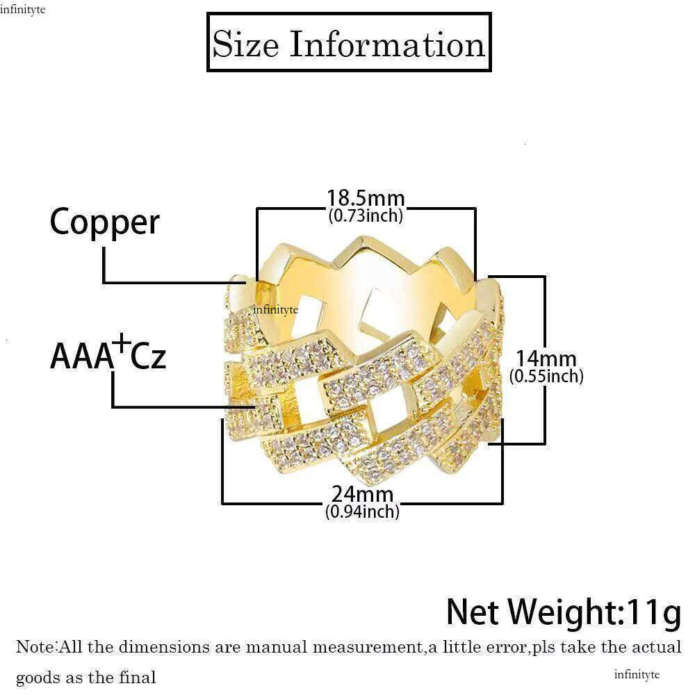 Hip Hop Iced Out Men Sier Gold Plated Brass Setting Zircon Cuban Ring Jewelry