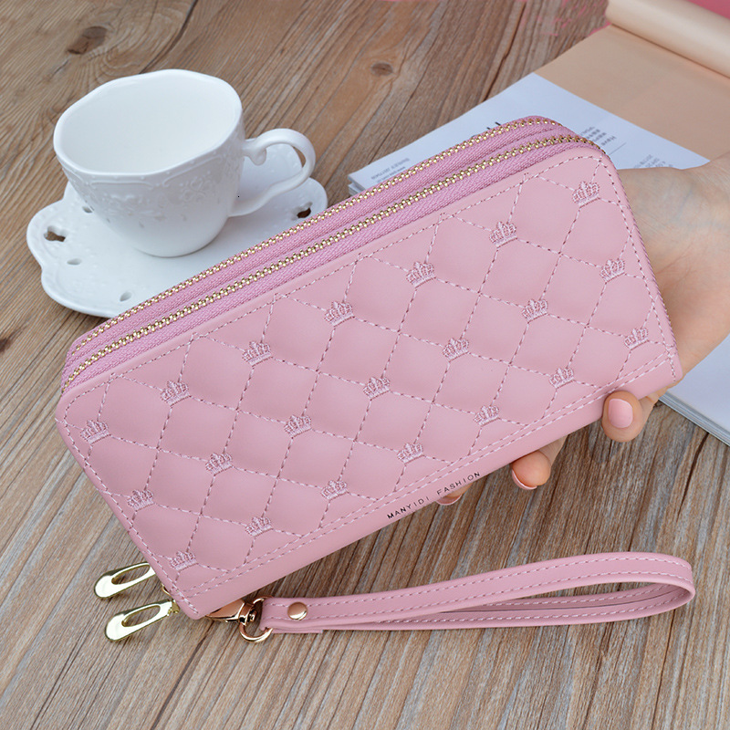 Women's Wallet Long Double Zipper Clutch Bag Soft Leather Wallet Quilted Luxury Bag Crown Designer Bag Large Capacity Double Layer Wallet