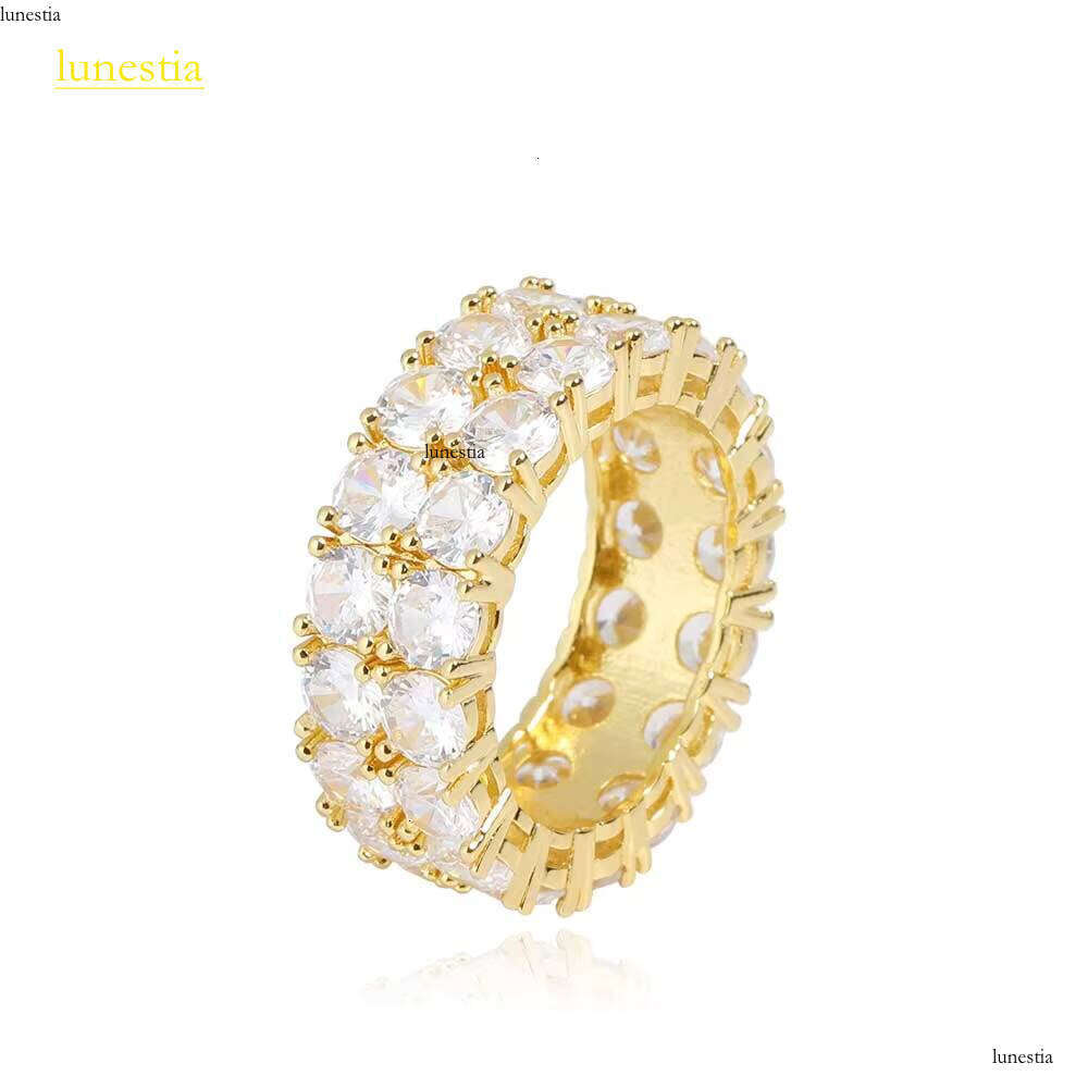 NUOYA Iced Out Cubic Zirconia Tennis Gold Plating CZ Finger Ring Hip Hop Women Jewelry