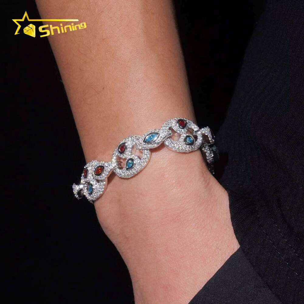 New Design Fine Pass Tester Gold Plated Colored Moissanite Dia Cuban Link Bracelet Iced Out Hip Hop Jewelry