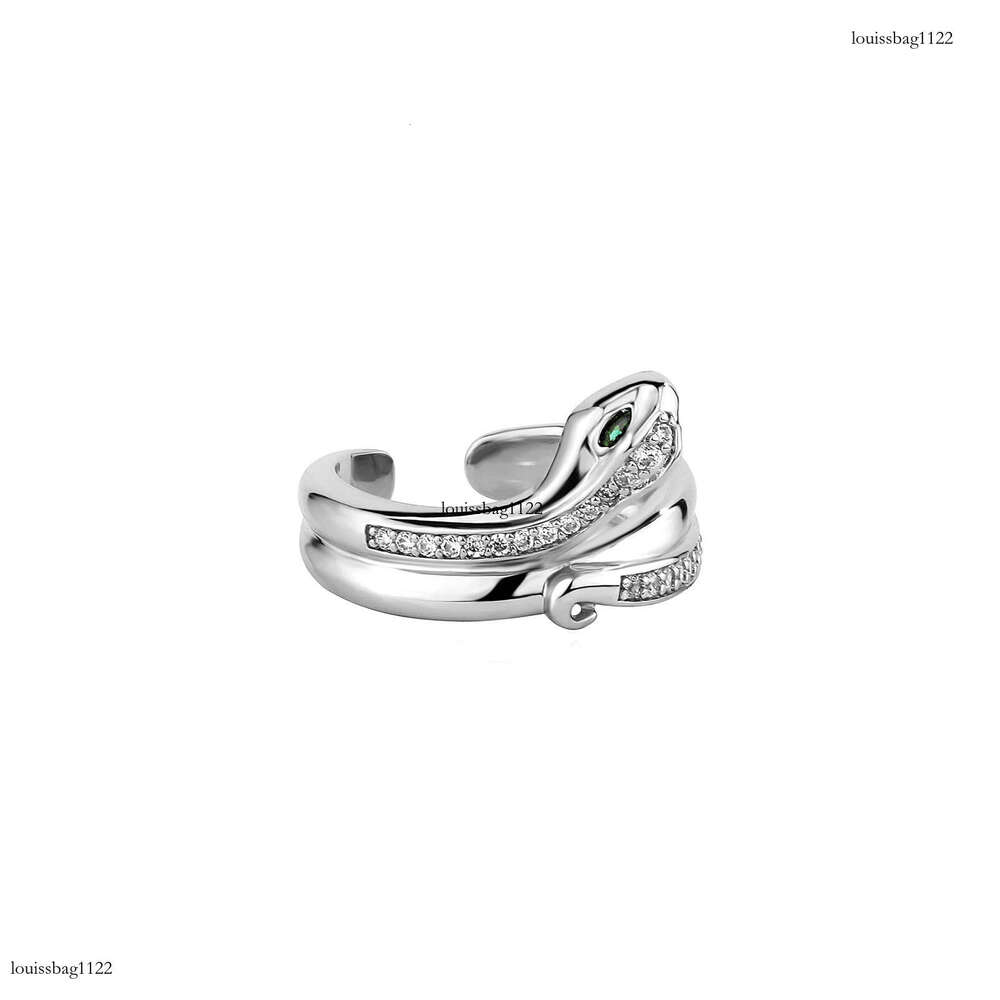 Unique Zircon Green Eye Snake-Shaped Open Minimalist Style Light Luxury Personality Trend Small Snake Ring