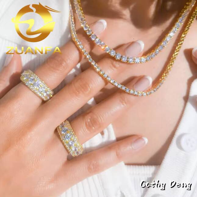 Fashion Rapper Jewelry Iced Out Hip Hop Men Diamond Ring Fully Moissanite 925 Silver 3 Row Moissanite Ring for Men Star Ring