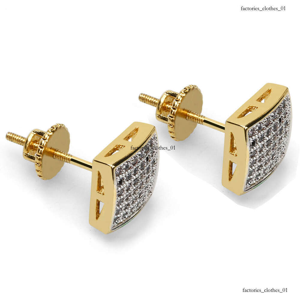 Hip Hop Threaded Hiphop Electroplated Two-tone Full Zircon Square Men's Stud Earrings