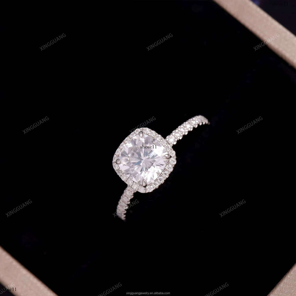 XingGuang Women Engagement White Gold Fine Jewelry 3CT Cushion Cut Halo Dia Style VVS Moissanite Ring