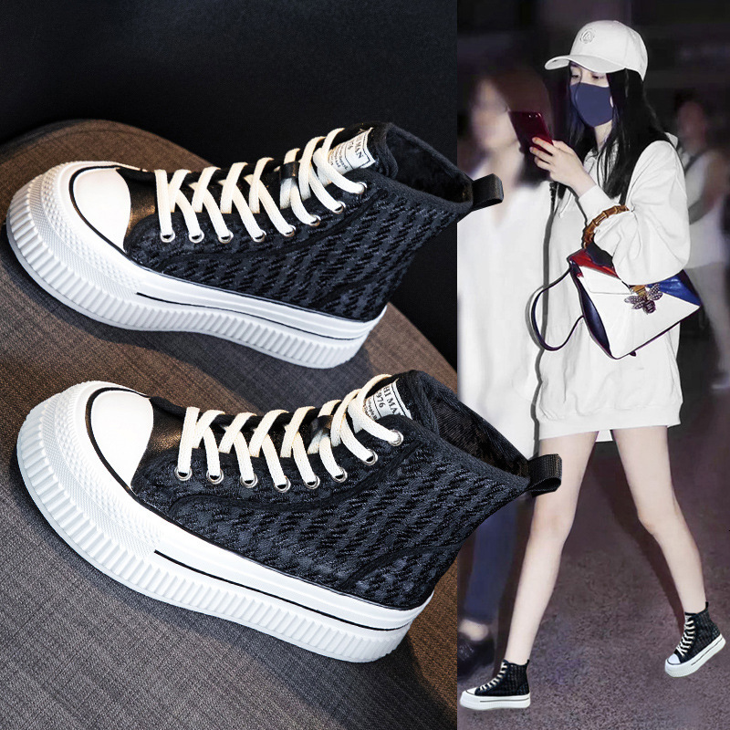 High top breathable mesh shoes for women, lightweight soft sole 2025 designer's new multifunctional thick soled board shoes