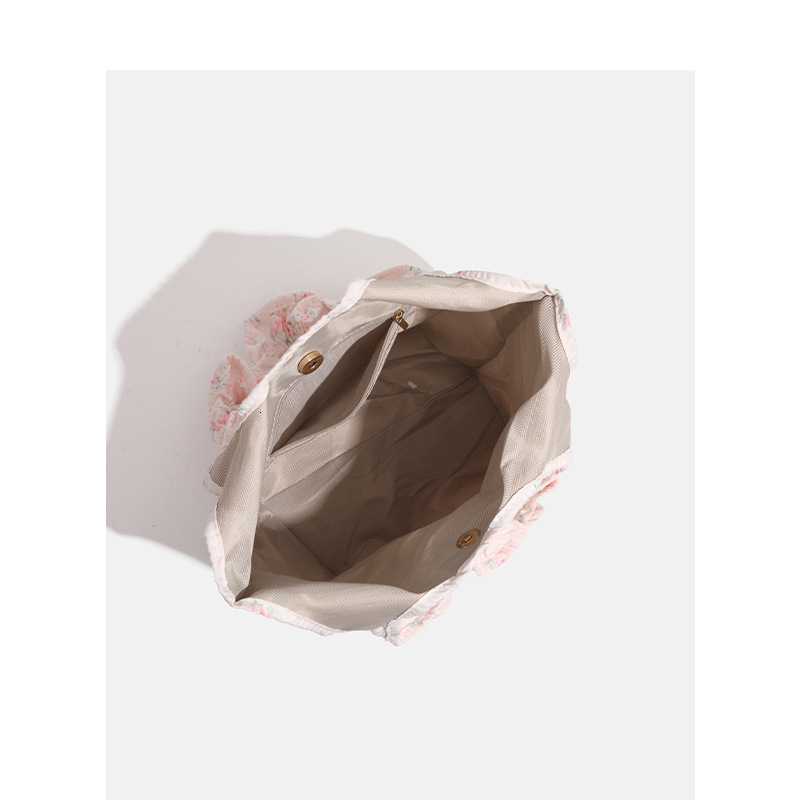 Cute Floral Lotus Leaf Tote Canvas Large Capacity Commuting Shoulder Bag ddmymoon