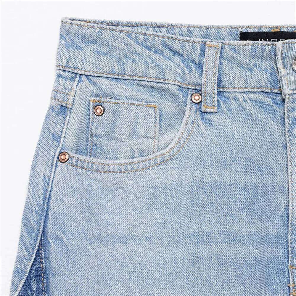 2025 New Women's Casual Elegant Design with European and American Style Splicing Cotton High Waist Wide Leg Jeans