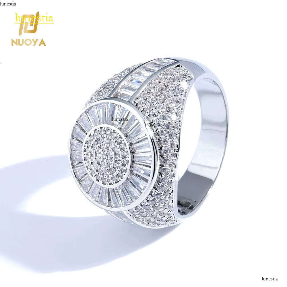 NUOYA Hip Hop Fine Jewelry Shiny Iced Out Dia Sier and Gold Plated Brass Micro Pave Baguette CZ Stones Ring for Women