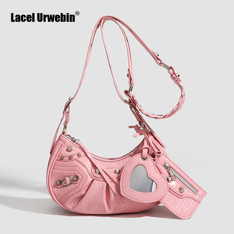 Trendy Texture Cool Hot Girl Style Rivet 3-in-1 Armpit Bag Versatile Handheld One Shoulder Crossbody Bag for Women