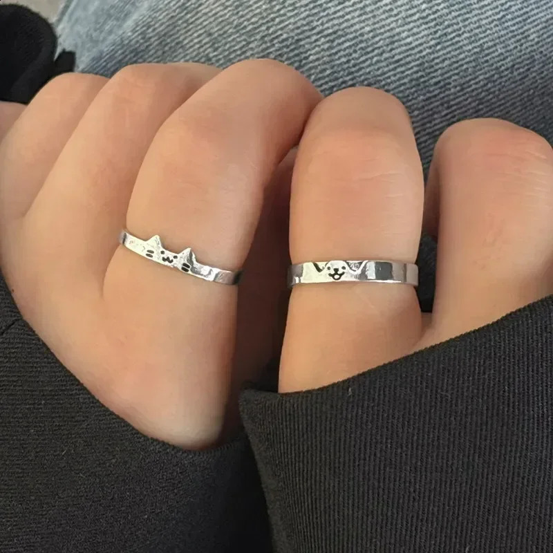1/2pcs Animal Cute Cat Dog Animal Couple Ring for Women Men Fashion Statement Lover Rings Valentines Day Party Jewelry Gifts 250805