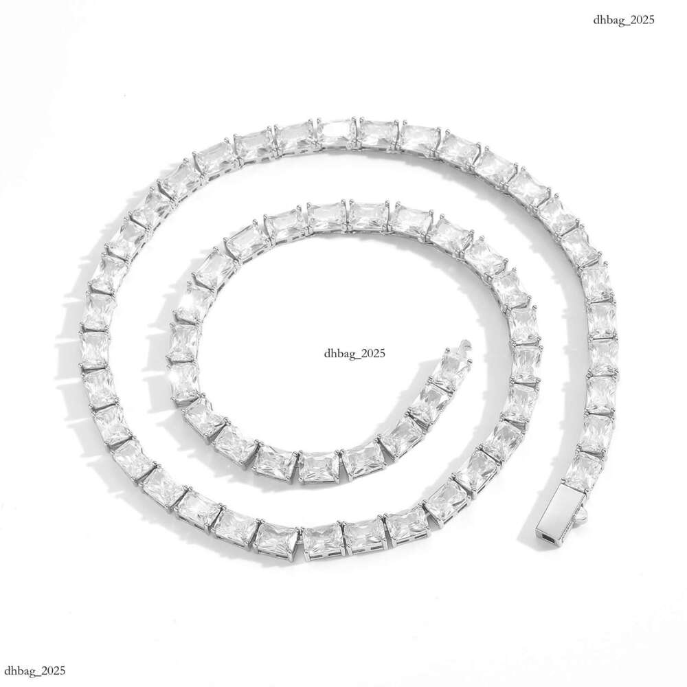 INS Hip-Hop Rectangular Moissanite chain Necklace Personality Simple Tennis Street Style Unisex Layered Clavicle Chain
