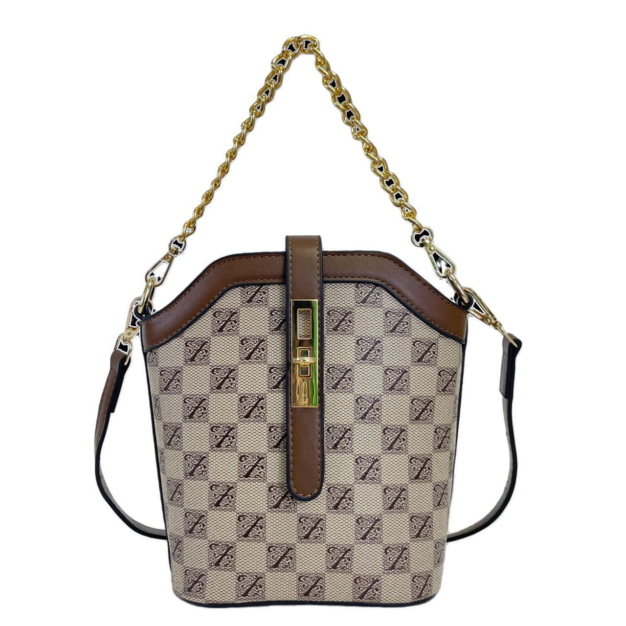 Senior sense bag female autumn and winter print letter chain lock large capacity single shoulder crossbody bucket bag 2025