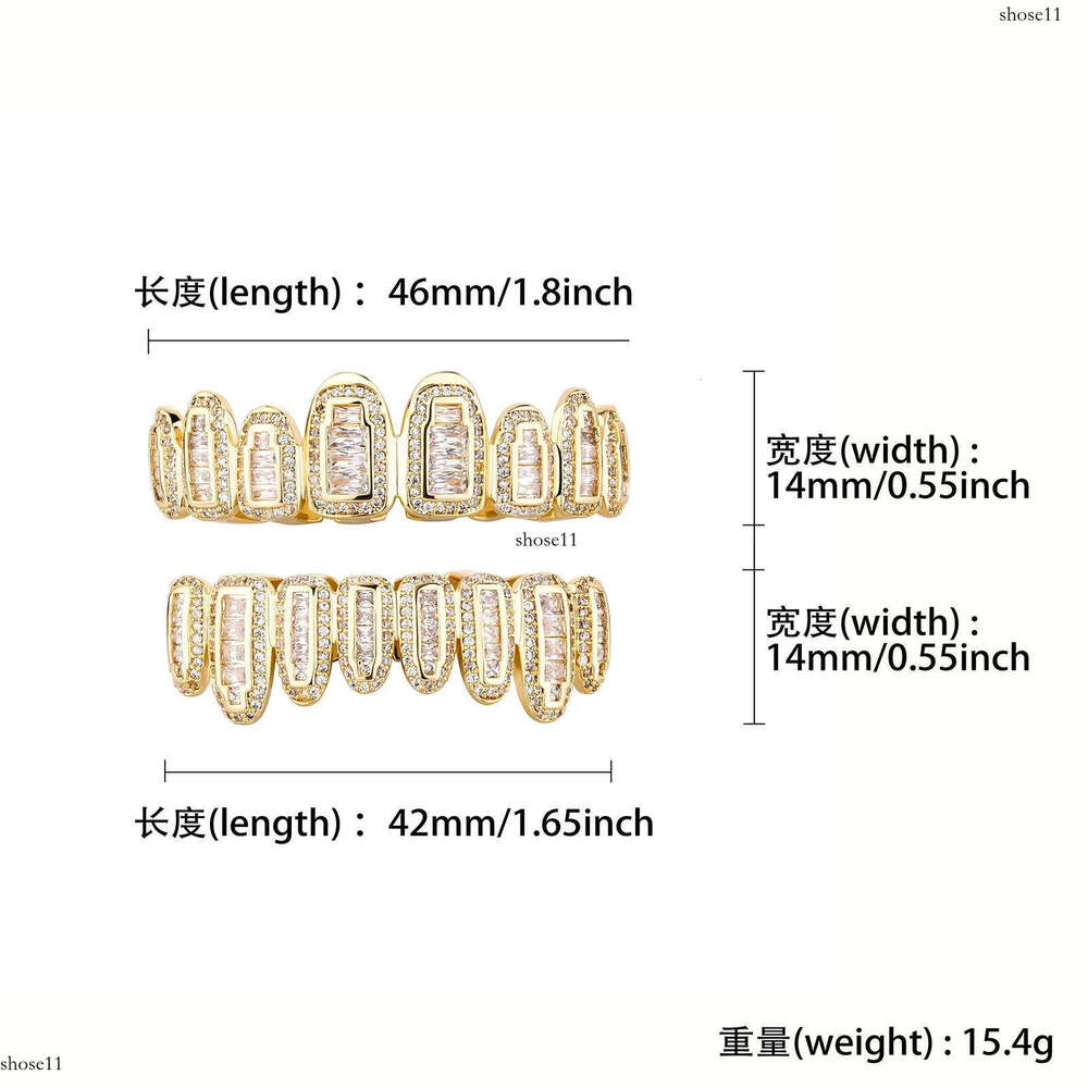 Real Gold Teeth Fang Grillz Punk Hip Hop Cubic Zirconia Iced Out Vampire Dental Mouth Grills Braces Tooth Cap Rapper Jewelry for Cosplay Party Hallowe