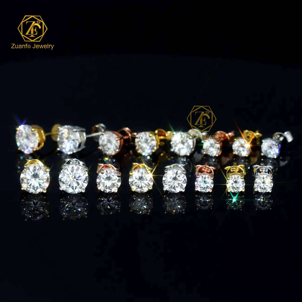 RTS Gold Plated GRA Certified Iced Out Round Brilliant Cut Lab Moissanite Dia Fine Jewelry Earring for Men Women